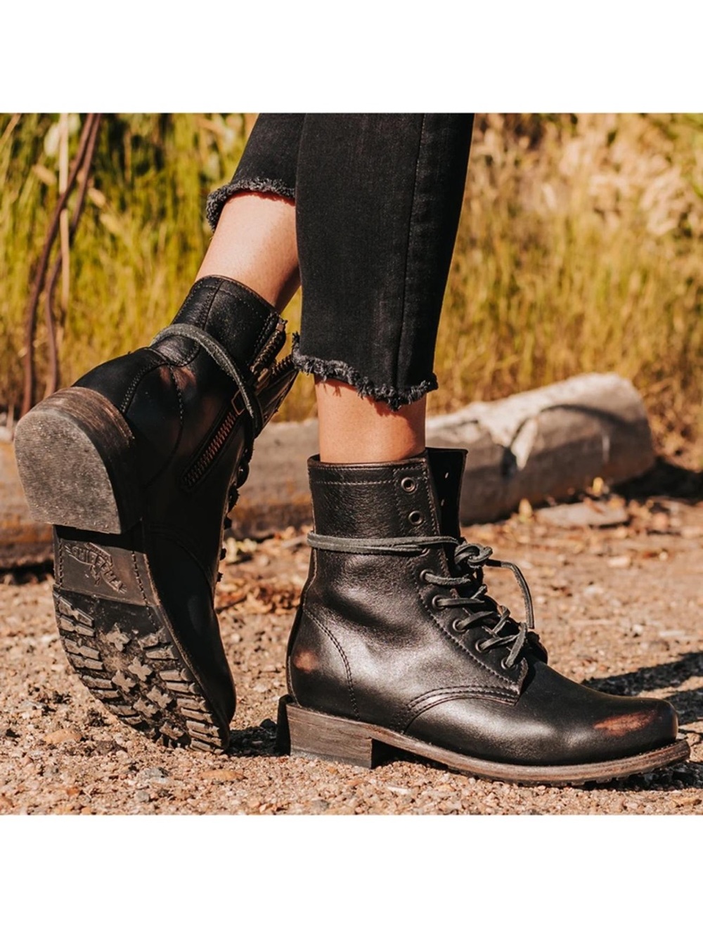 Freebird by Steven Manchester Black Leather Combat Boot Size 5